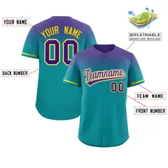 Aqua Purple Gradient Authentic Baseball Jersey 2
