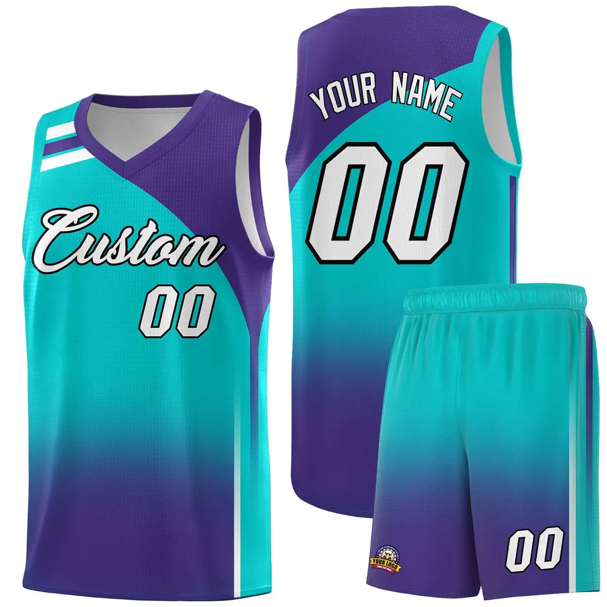 Aqua Purple Gradient Basketball Jersey