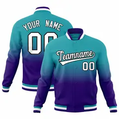 Aqua Purple Gradient Full-Snap Varsity Letterman Jacket 1