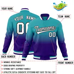 Aqua Purple Gradient Full-Snap Varsity Letterman Jacket 2