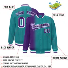 Aqua Purple Gradient Pinstripe Varsity Full-Snap Baseball Jacket 2