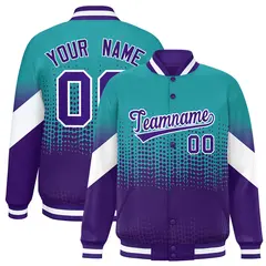 Aqua Purple Gradient Polka Dot Varsity Full-Snap Letterman Baseball Jacket