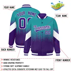 Aqua Purple Gradient Polka Dot Varsity Full-Snap Letterman Baseball Jacket 2