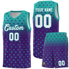 Aqua Purple Gradient Star Pattern Basketball Jersey Sets 1