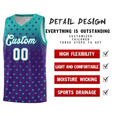 Aqua Purple Gradient Star Pattern Basketball Jersey Sets 2