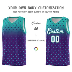 Aqua Purple Gradient Star Pattern Basketball Jersey Sets 3
