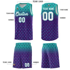 Aqua Purple Gradient Star Pattern Basketball Jersey Sets 5