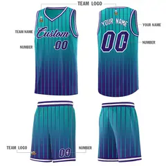Aqua Purple Gradient Stripe Fashion Basketball Jersey 5
