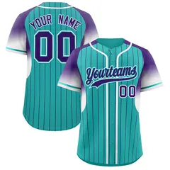 Aqua Purple Gradient Stripe Fashion Sleeves Baseball Jersey 1