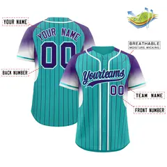Aqua Purple Gradient Stripe Fashion Sleeves Baseball Jersey 2
