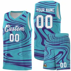 Aqua Purple Graffiti Fluids Style Basketball Jersey Sets 1