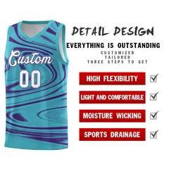 Aqua Purple Graffiti Fluids Style Basketball Jersey Sets 2