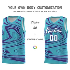 Aqua Purple Graffiti Fluids Style Basketball Jersey Sets 3