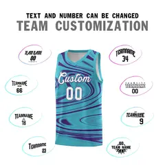 Aqua Purple Graffiti Fluids Style Basketball Jersey Sets 4