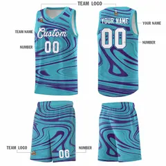 Aqua Purple Graffiti Fluids Style Basketball Jersey Sets 5