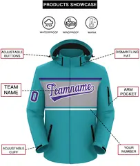 Aqua Purple-Gray Color Block Hooded Waterproof Jacket 2