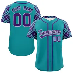 Aqua Purple-Gray Raglan Sleeves Authentic Baseball Jersey