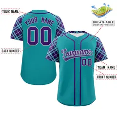 Aqua Purple-Gray Raglan Sleeves Authentic Baseball Jersey 2