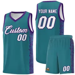 Aqua Purple Indians Pattern Basketball Uniform Jersey 1