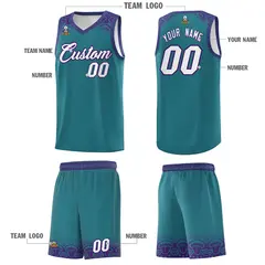 Aqua Purple Indians Print Sports Basketball Uniform Jersey 5
