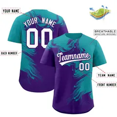 Aqua Purple Ink Pattern Authentic Baseball Jersey 2