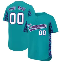 Aqua Purple Leopard Graffiti Side Design Baseball Jersey 1