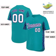 Aqua Purple Leopard Graffiti Side Design Baseball Jersey 2
