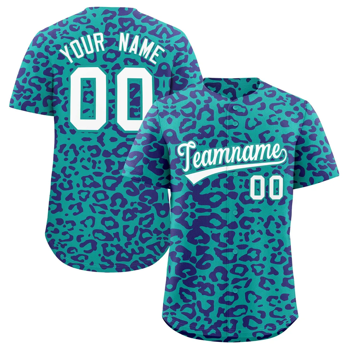 Aqua Purple Leopard Print Baseball Jersey