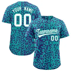 Aqua Purple Leopard Print Baseball Jersey 1