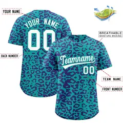 Aqua Purple Leopard Print Baseball Jersey 2