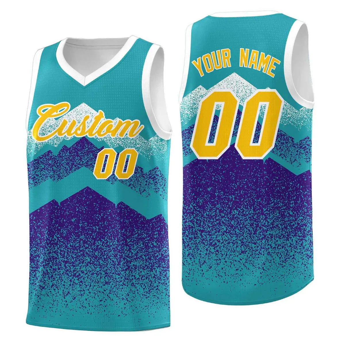 Aqua Purple Mountain Fade Gradient Fashion Basketball Jersey