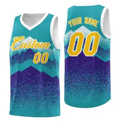 Aqua Purple Mountain Fade Gradient Fashion Basketball Jersey 1
