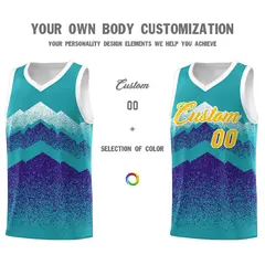 Aqua Purple Mountain Fade Gradient Fashion Basketball Jersey 3
