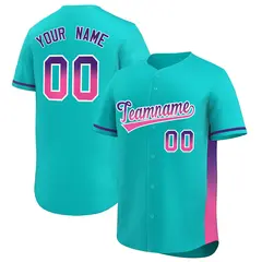 Aqua Purple-Pink Gradient Side Baseball Jersey 1
