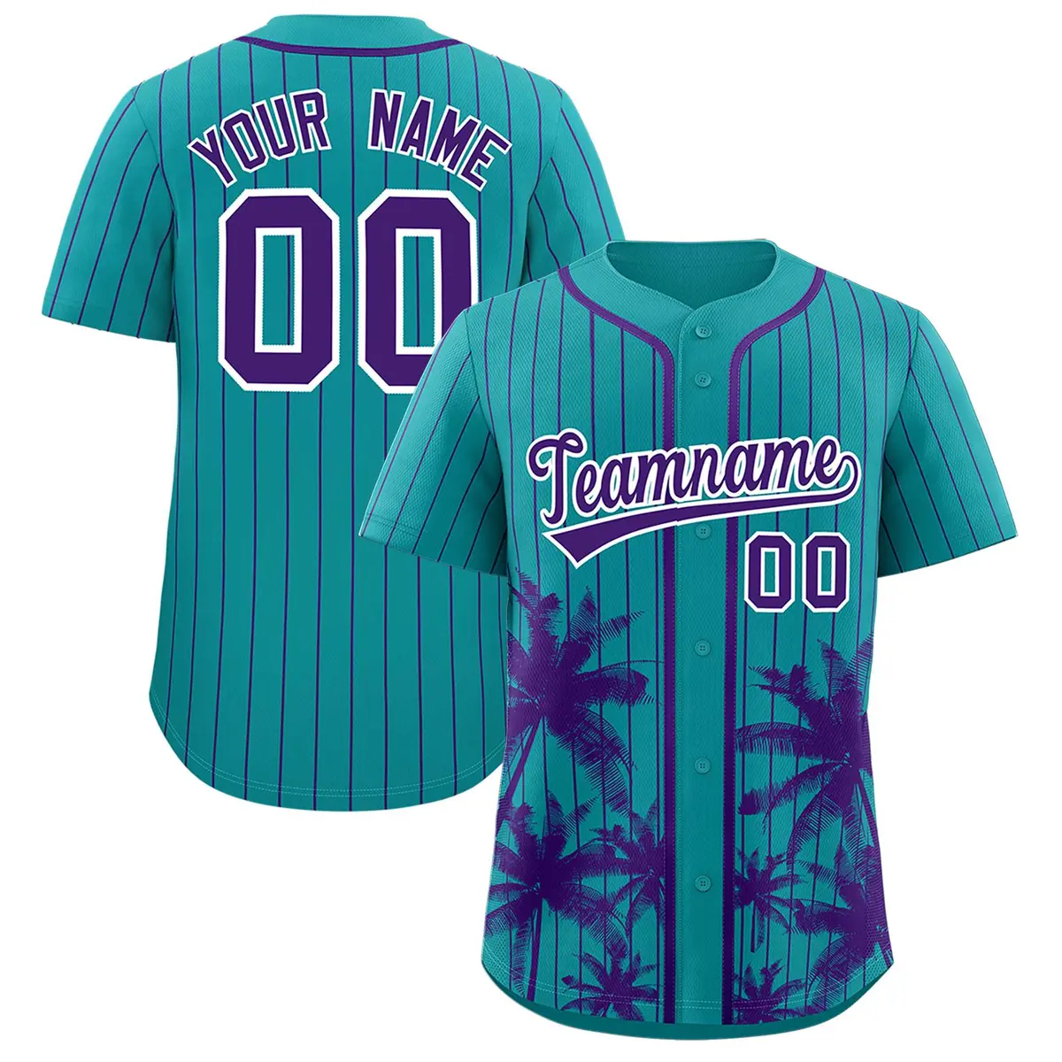 Aqua Purple Pinstripe Coconut Tree Baseball Jersey