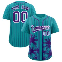 Aqua Purple Pinstripe Coconut Tree Baseball Jersey 1