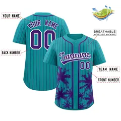Aqua Purple Pinstripe Coconut Tree Baseball Jersey 2