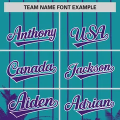 Aqua Purple Pinstripe Coconut Tree Baseball Jersey 3