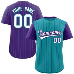 Aqua Purple Pinstripe Raglan Baseball Jersey 1