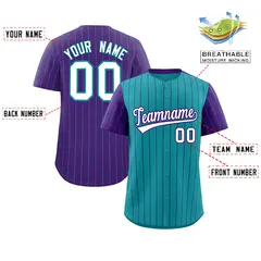 Aqua Purple Pinstripe Raglan Baseball Jersey 2