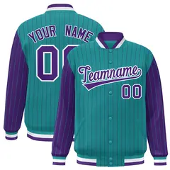 Aqua Purple Pinstripe Raglan Varsity Letterman Baseball Jacket 1