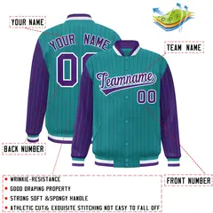 Aqua Purple Pinstripe Raglan Varsity Letterman Baseball Jacket 2