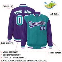 Aqua Purple Pinstripe Raglan Varsity Letterman Baseball Jacket 2