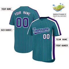 Aqua Purple Pinstripe Two-tone Authentic Baseball Jersey 2