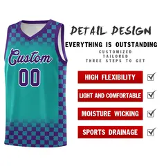 Aqua Purple Plaid Basketball Jersey for Teams 2