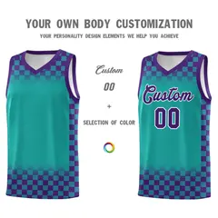 Aqua Purple Plaid Basketball Jersey for Teams 3