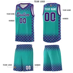 Aqua Purple Plaid Basketball Jersey for Teams 5