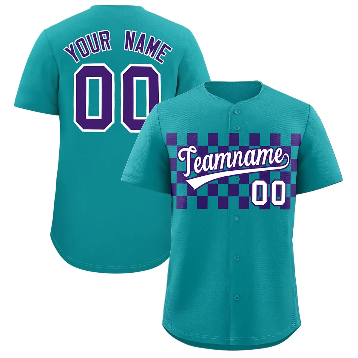 Aqua Purple Plaid Fashion Authentic Baseball Jersey