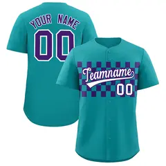 Aqua Purple Plaid Fashion Authentic Baseball Jersey 1