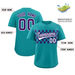 Aqua Purple Plaid Fashion Authentic Baseball Jersey 2